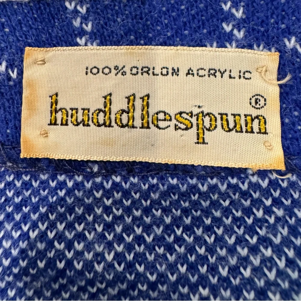 vintage 60/70’s cardigan sweater Striped Blue Acrylic Huddlespun Women’s Medium